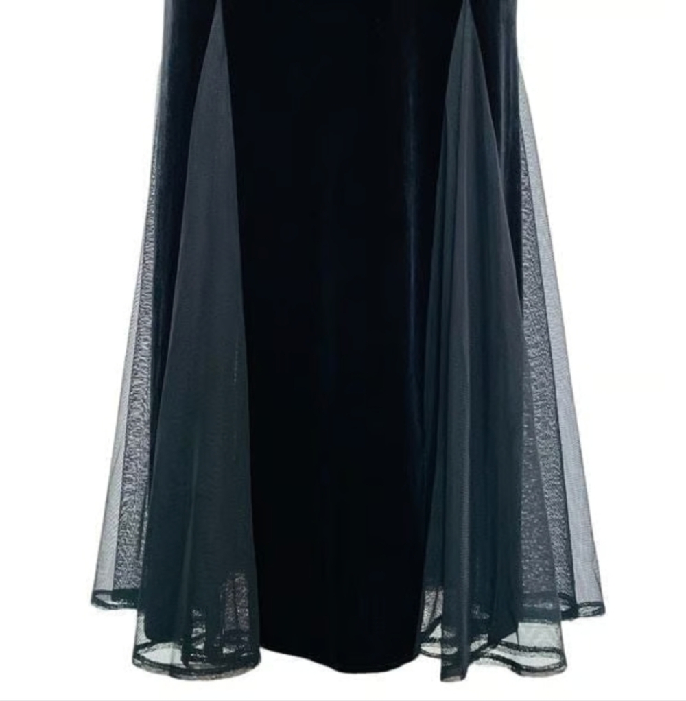 JESSICA HOWARD Womens Dress 12 Black Velvet Beaded Embroidered Maxi Evening EXC - Picture 7 of 9